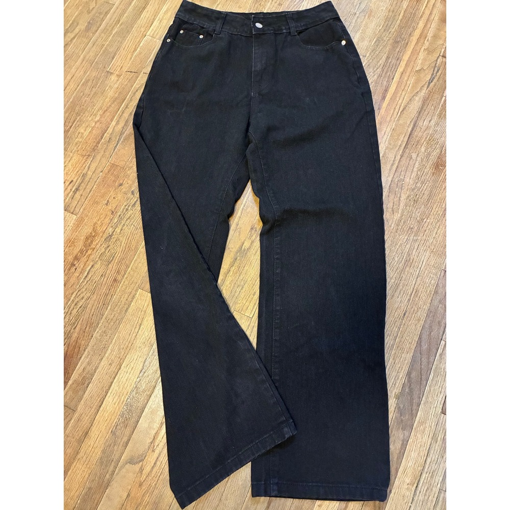 Womens High Waisted Black Wide Leg Denim Jeans Classic 5-Pocket Style